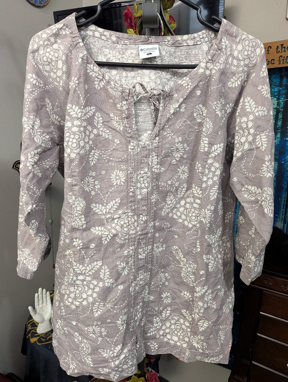 Columbia Lavender Floral Tunic Top, Size Large